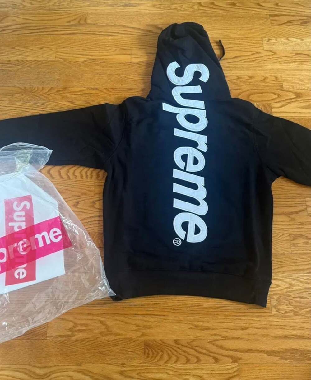 Supreme Satin Logo Hooded Sweatshirt Black FW24